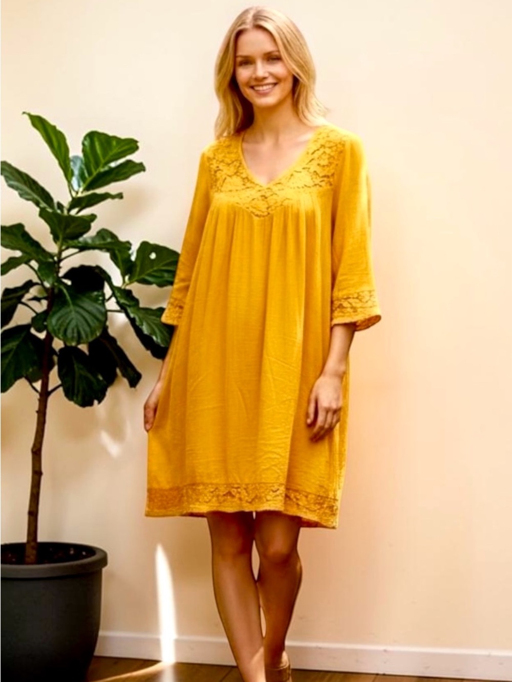 Sharagano Yellow Shift Dress, 1X/2X